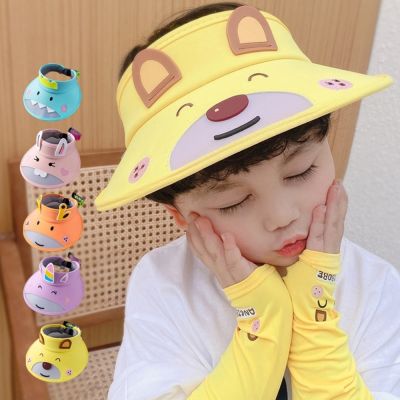 立體耳朵大帽沿遮陽空頂帽+涼感冰絲袖套 防曬 遮陽帽 袖套 帽子 兒童 男童 女童【BB9766】