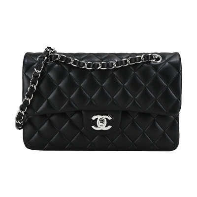 CHANEL香奈兒 CHANEL 經典LOGO菱格紋小羊皮鏈帶肩背/斜背包(黑色)