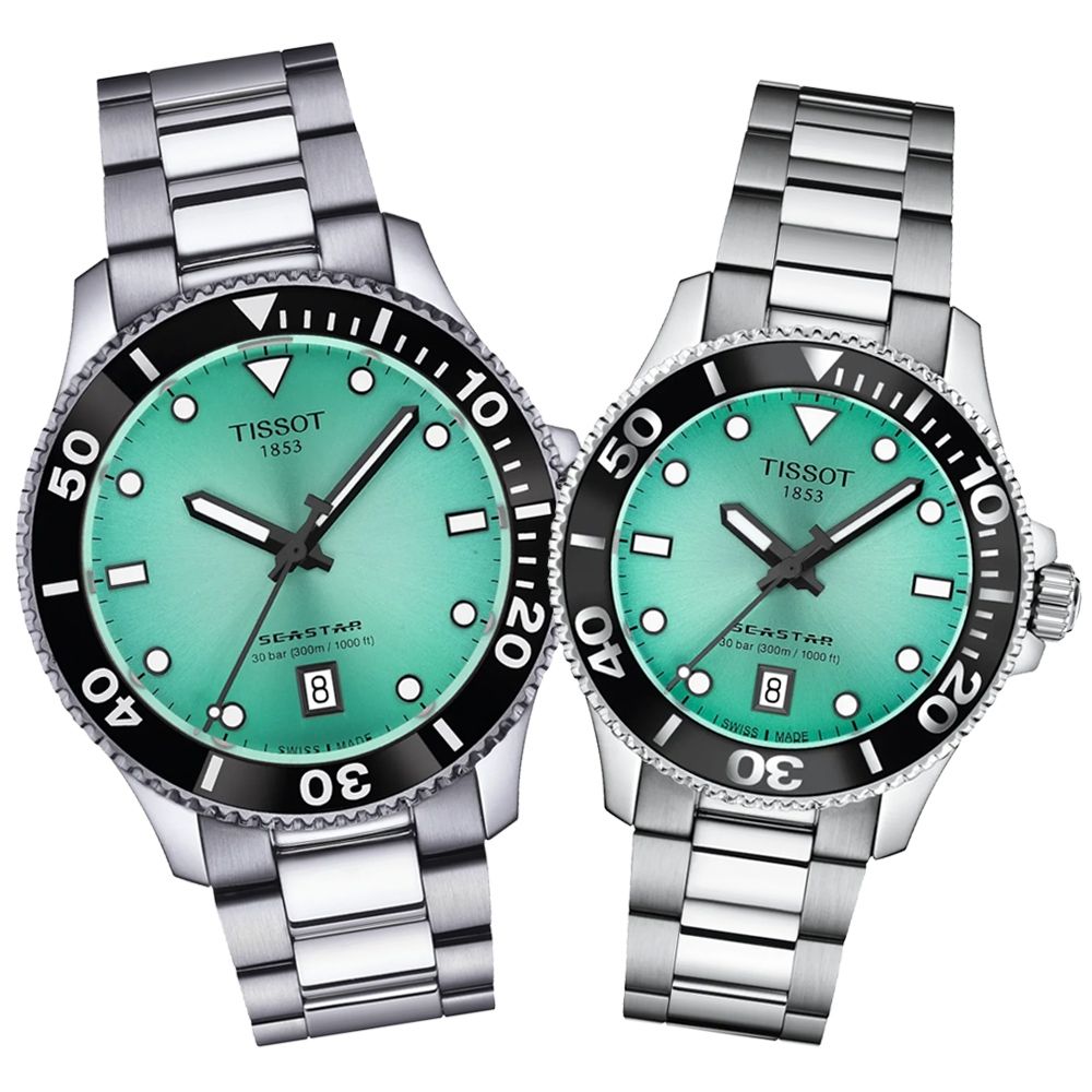TISSOT天梭 官方授權 Seastar 1000 300米 海洋之星 潛水石英對錶 開學季 禮物 送禮 T1204101109100+T1202101109100