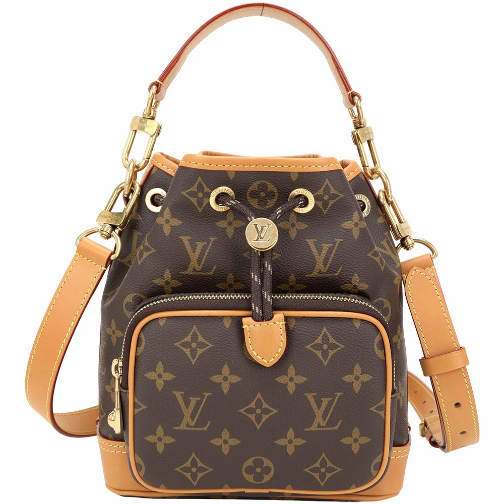 Louis Vuitton LV路易威登 M14017 Noe Cargo 咖啡老花帆布拼牛皮束口手提肩背水桶包(米棕)
