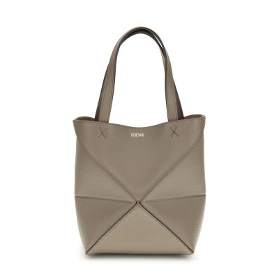 LOEWE 羅威 Mini Puzzle Fold Tote 迷你 柔軟粒面小牛皮 折疊 托特包 肩背包 Taupe 灰褐色