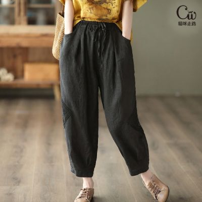 【CW 貓咪走路】文藝刺繡休閒顯瘦棉麻燈籠褲(百搭/五分袖/襯衫/KDPY-1319)
