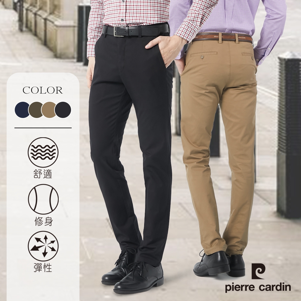 pierre cardin 皮爾卡登 男款 棉質彈力經典直筒型休閒長褲(多色任選) (黑色系)