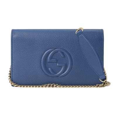 【GUCCI 古馳】598211 經典SOHO系列鍊帶WOC手拿/斜背包(藍色)