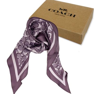 COACH 經典C LOGO100%蠶絲三角絲巾領巾禮盒(紫)