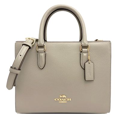 COACH 素面牛皮手提/斜背兩用琴譜方包(質感灰)