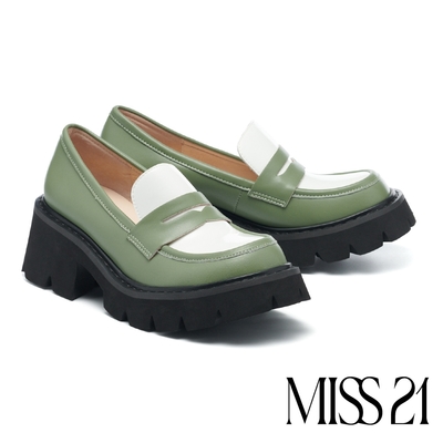厚底鞋 MISS 21 日常跩甜學院風撞色樂福大頭厚底鞋-綠