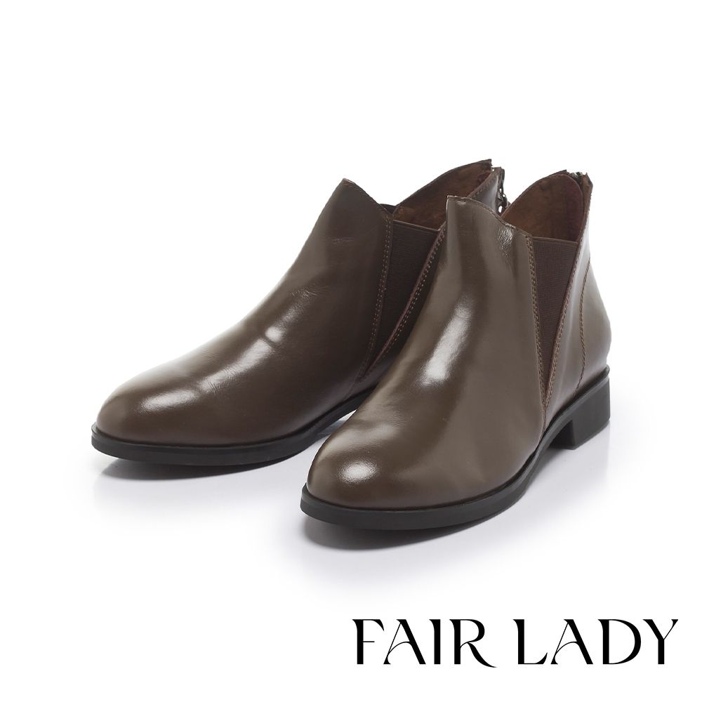 FAIR LADY 小時光 深V剪裁切爾西低跟踝靴 深咖(7H3107)