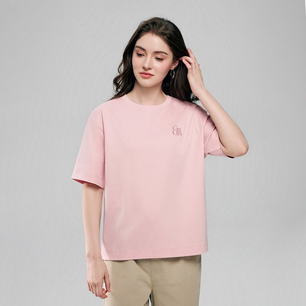 GIORDANO 女裝絲滑純棉短袖T恤 Liquid Touch系列【多色任選】 (37 桃皮粉紅)