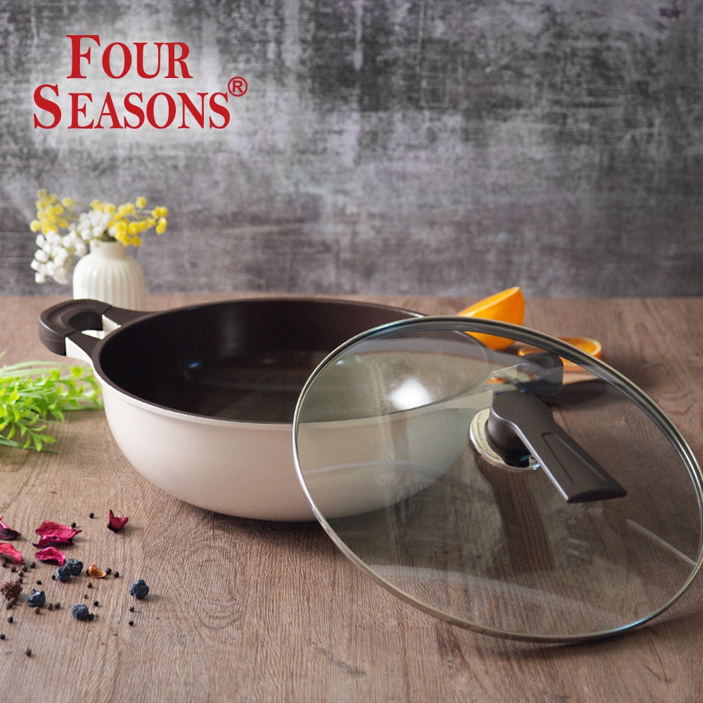 韓國FourSeason 不沾雙耳湯鍋/火鍋32cm（附鍋蓋）