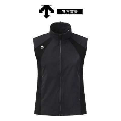 【DESCENTE】GOLF 迪桑特 ACMT 女士 弧線立領高爾夫背心(黑色)