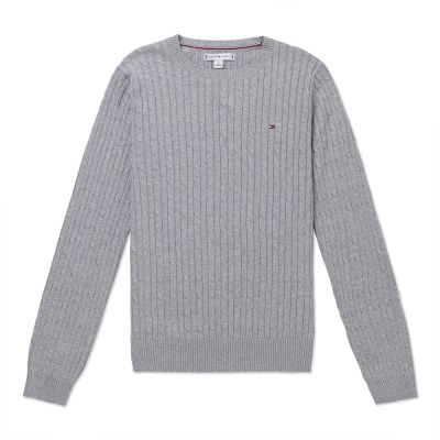 TOMMY 熱銷圓領Logo麻花針織毛衣(女)-灰色