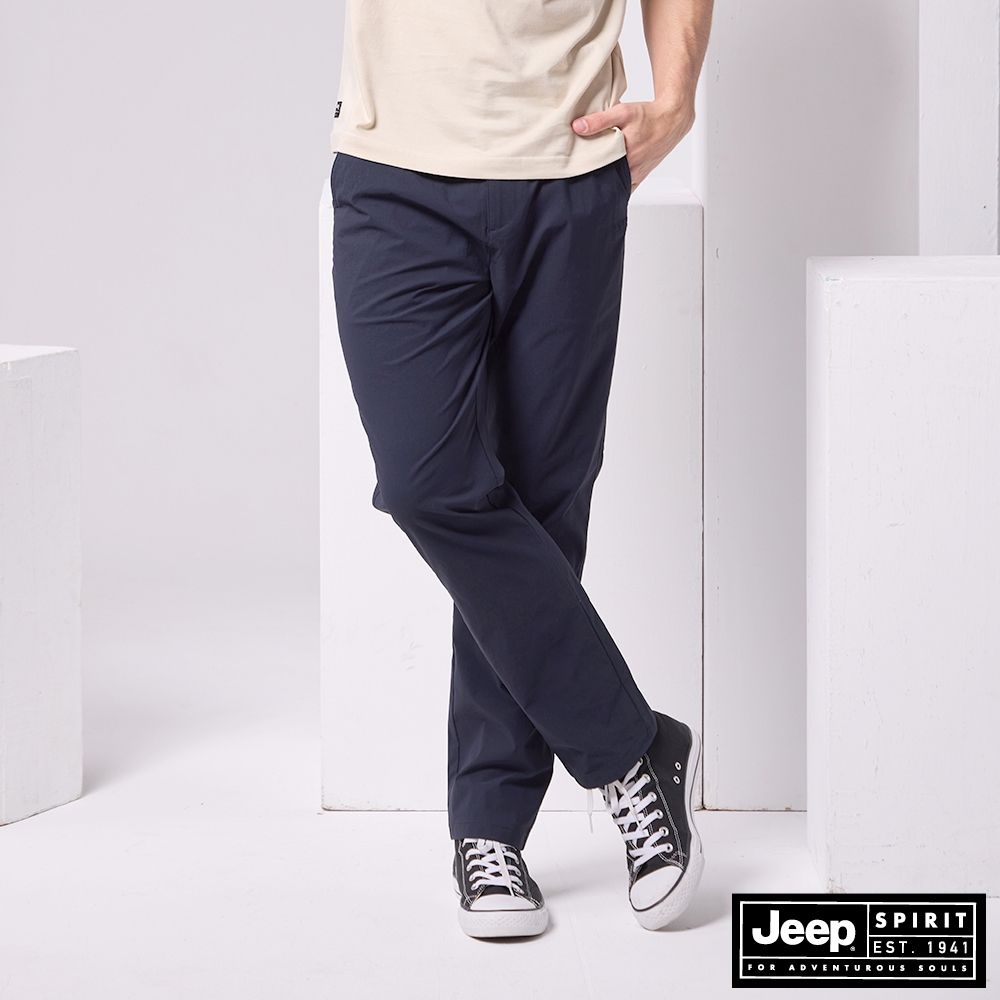 JEEP  男裝 輕量彈性舒適休閒長褲-深藍色