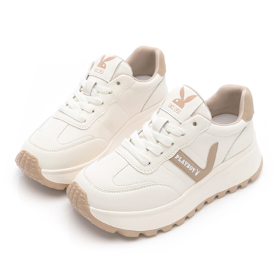 PLAYBOY Victory 兔兔真皮增高休閒鞋-PY1112白杏