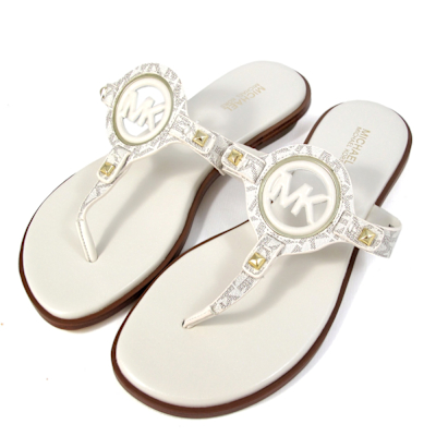 MICHAEL KORS Aubrey 大圓標MK Logo人字夾腳拖鞋(香草白色)