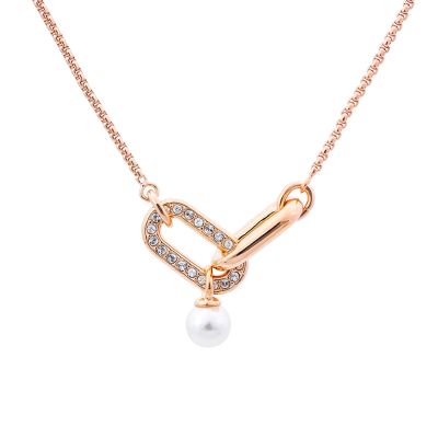 SWAROVSKI施華洛世奇 Constella 雙環水晶珍珠玫瑰金項鍊