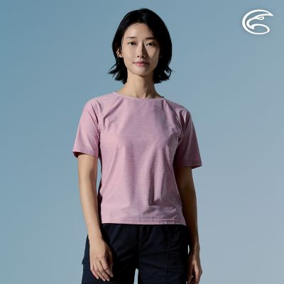 ADISI 女浪花洞洞五分袖圓領透氣上衣 AL2611033 雲霜粉 (S-XL)｜透氣 吸濕排汗 快乾 輕量 彈性 排汗衣
