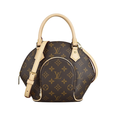 LOUIS VUITTON路易威登 LV Ellipse PM印花LOGO Monogram帆布貝殼造型拉鍊手提/斜背包(深棕x米)