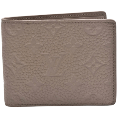 LOUIS VUITTON路易威登 LV M13890經典MULTIPLE Taurillon壓花牛皮交叉式卡夾短夾(卵石色)