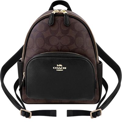 COACH 巧克力色大C PVC雙層後背包-小型