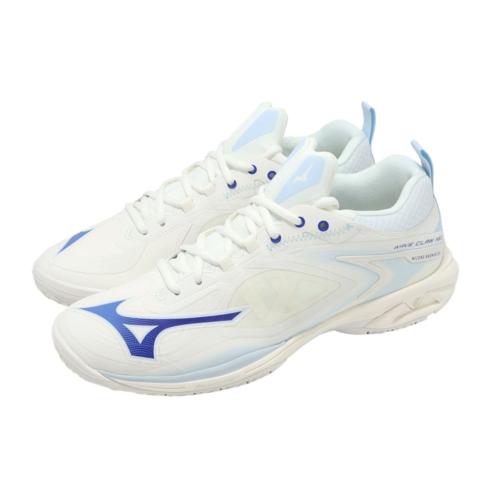 Mizuno 美津濃 羽球鞋 Wave Claw Neo 3 寬楦 男鞋 白 藍 緩震 運動鞋 71GA2473-33