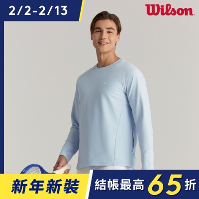 【Wilson威爾森】男裝 服飾 長袖T恤 長春花藍/白色(運動 休閒_舒適_網球服)