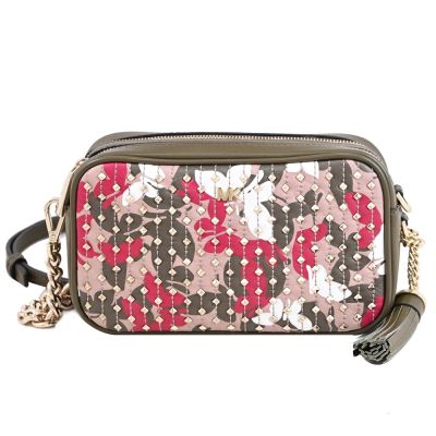 MICHAEL KORS CROSSBODIES 滿版蝴蝶印花鉚釘雙層斜背方包(橄欖綠)