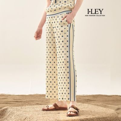 ILEY伊蕾 壓摺品牌印花直筒長褲(杏；M-XL)