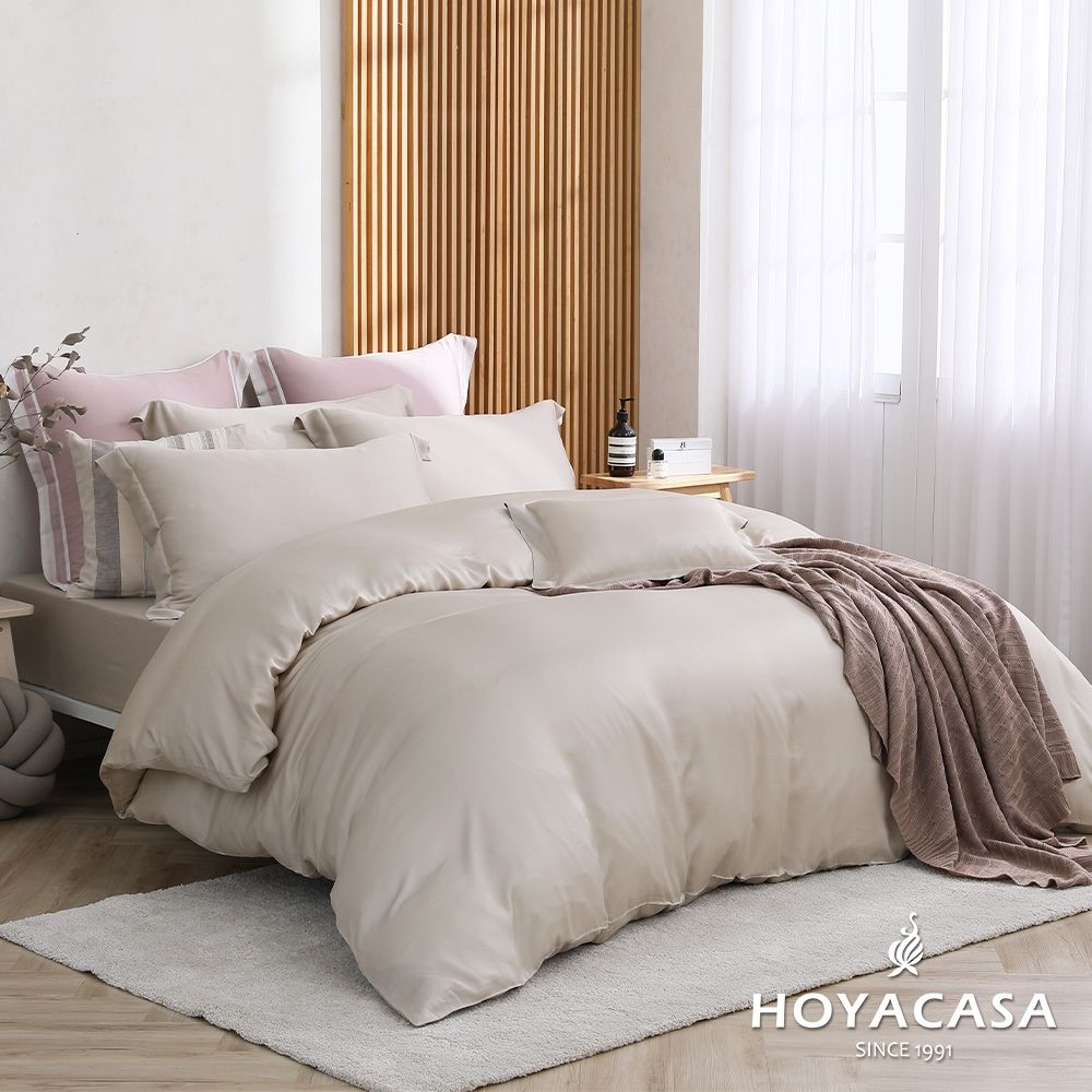 HOYACASA 300織萊賽爾天絲薄被套床包四件組-多款任選(雙人/加大均一價) (奶霜杏)