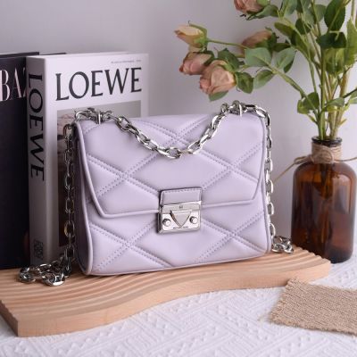MICHAEL KORS SERENA 絎縫設計翻蓋肩背斜背鍊包(淡紫)