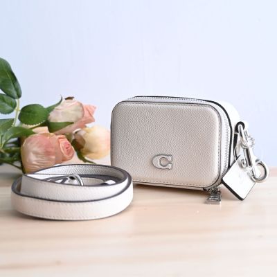 COACH C字LOGO可斜背鑰匙卡片包/小廢包(米白)