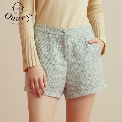 OUWEY歐薇 活力質感花呢珍珠釦短褲(淺藍)3213076012