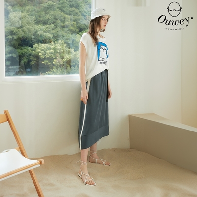 OUWEY歐薇 休閒造型扣帶撞色織帶不規則長裙(鐵灰色；S-L)3232162231