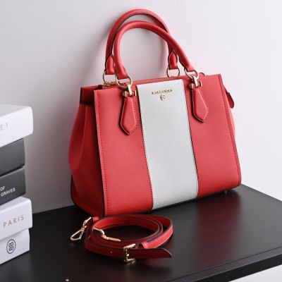 MICHAEL KORS MARILYN 浮雕LOGO撞色防刮皮革兩用包(珊瑚紅)