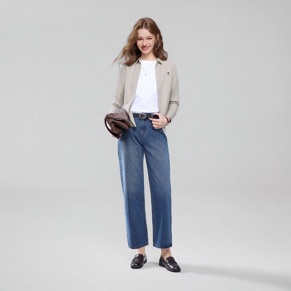 GIORDANO 女裝合身直筒水洗牛仔褲 (83 中藍)