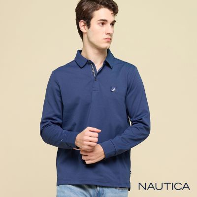 Nautica男裝 帆船徽章質感長袖POLO衫-深藍色
