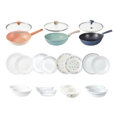 【美國康寧】不沾炒鍋+餐盤組-(A+B任選均一價)(30cm不沾炒鍋+含蓋)(雙十一限定)