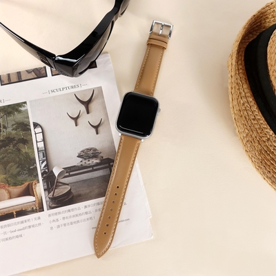 Apple Watch 全系列通用錶帶 蘋果手錶替用錶帶 細緻柔軟 真皮錶帶 奶茶色