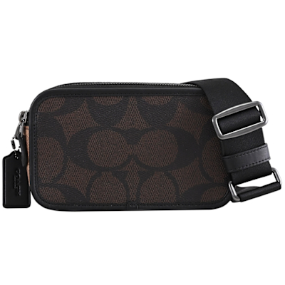 COACH Wyatt 經典印花LOGO撞色雙層拉鍊斜背包(深咖)