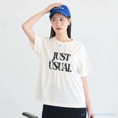 〈earth music〉立體logo抓摺設計短袖T恤