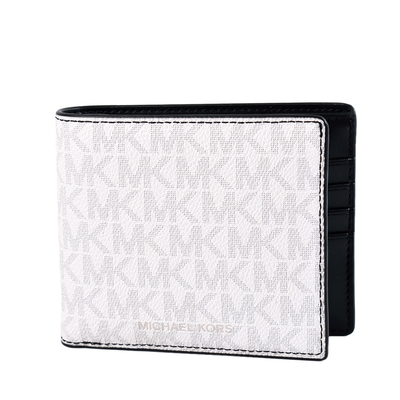 MICHAEL KORS 男款 緹花LOGO防刮八卡短夾/附證件夾-白色