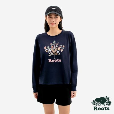 Roots女裝- MAPLE LEAF 長袖上衣-軍藍色