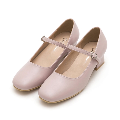 D+AF 法式甜心．素面細帶中跟瑪莉珍鞋＊粉