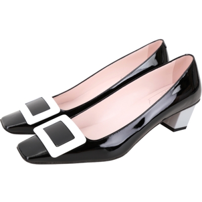 Roger Vivier Belle 配色漆皮高跟方釦鞋(黑色)