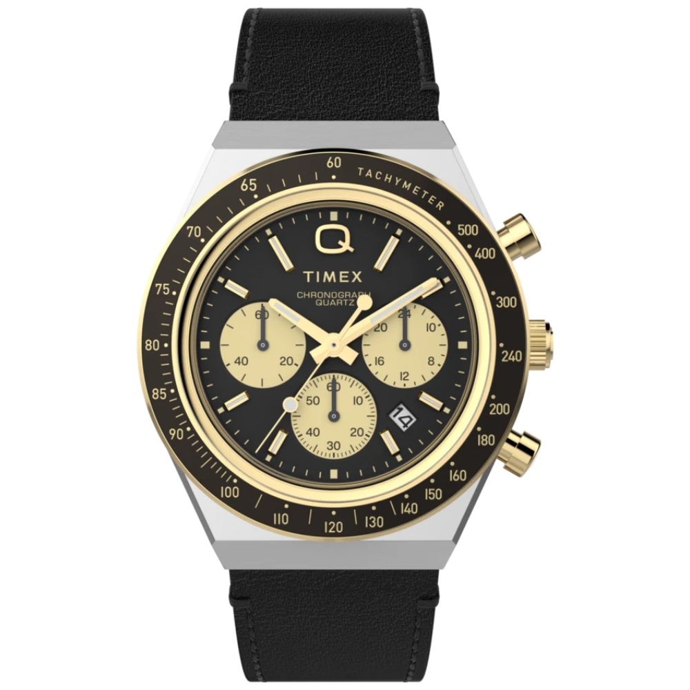 TIMEX  天美時 QTimex  40毫米 潛水風格設計 秒錶皮革腕錶(黑黃x黑TXTW2W64300)