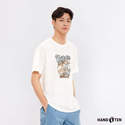 Hang Ten 男裝-- BCI純棉復古衝浪印花短袖T恤-奶白