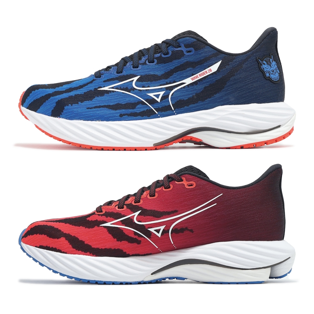 Mizuno 慢跑鞋Wave Rider 28 男鞋紅藍Oni Pack 支撐鴛鴦運動鞋美津濃