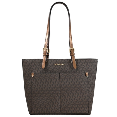 MICHAEL KORS JET SET TRAVEL滿版MK拉鍊托特包(深咖)