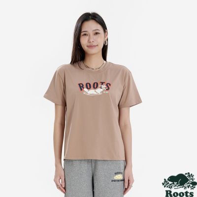 Roots 女裝 ROOTS ATHLETICS LOGO 短袖上衣（石褐色）