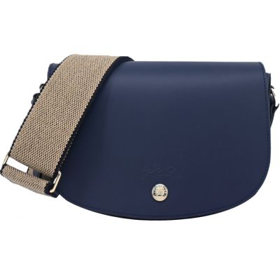 LONGCHAMP ÉPURE系列滑面小牛皮半月型斜背包(小/海軍藍)